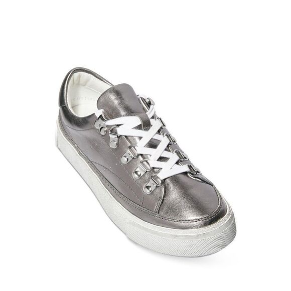 ALLSAINTS Womens Silver Metallic Quinn Round Toe Platform Leather Sneakers Shoes - Picture 1 of 10